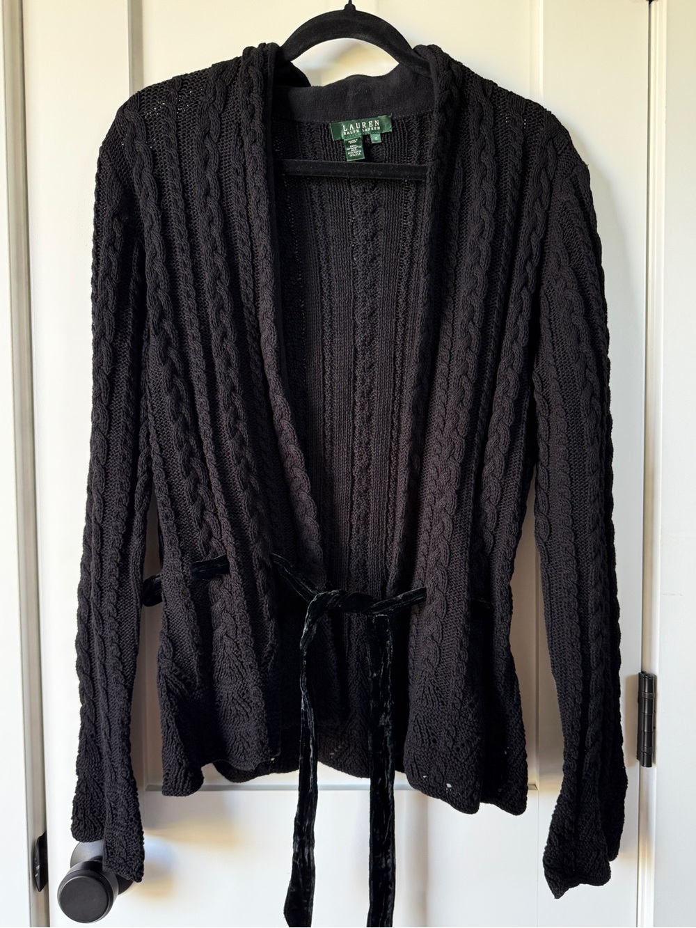 Ralph Lauren Black Cable Knit Cardigan Medium